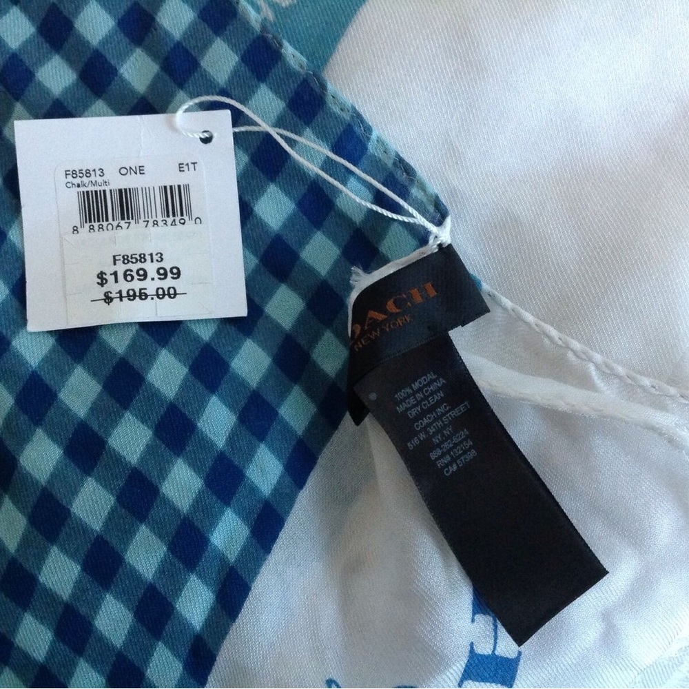 NWOT large coach badlands flower and gingham print scarf - Picture 4 of 5